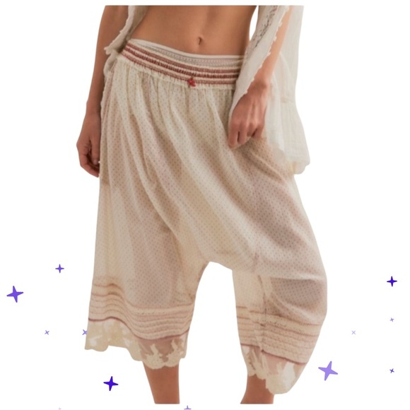 Free People Pants - Free People Cream and Blush Polka Dot Lounge Harem Pants